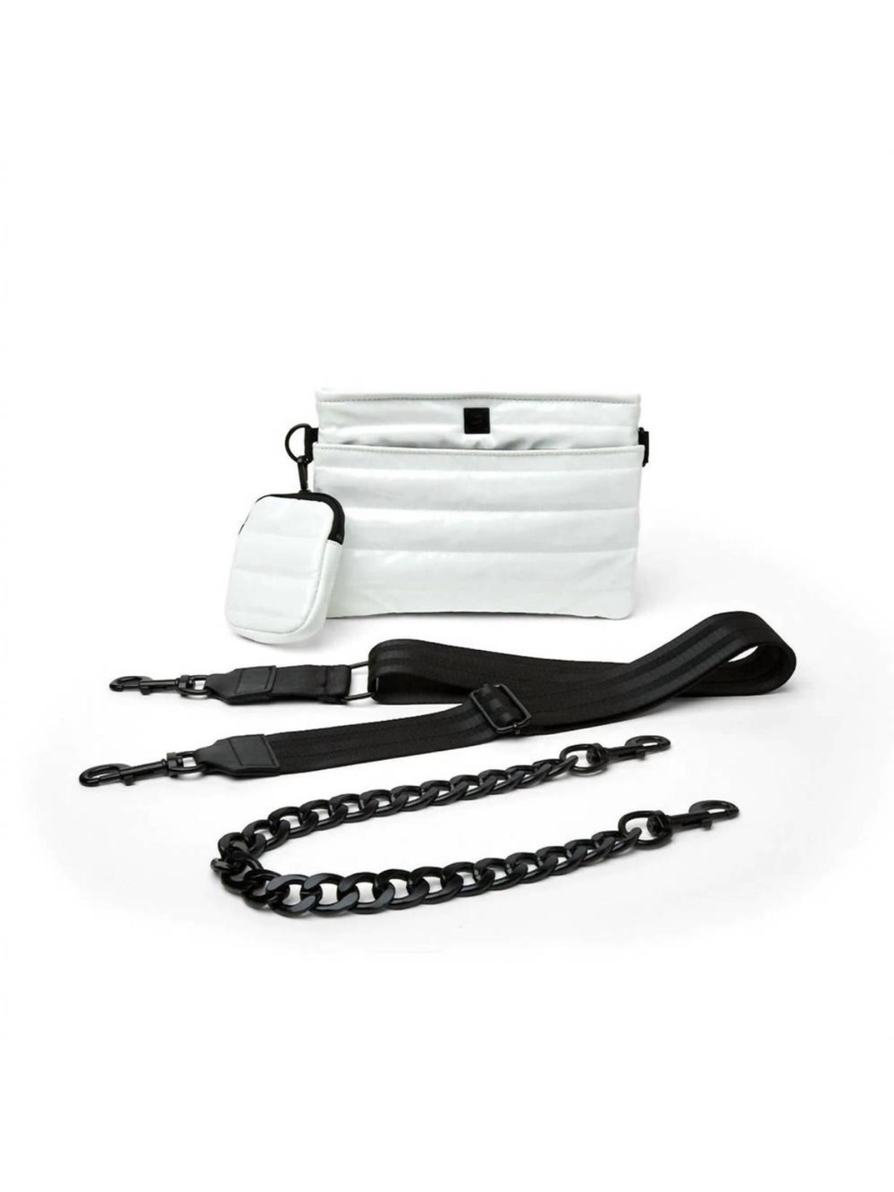 Think Royln White Quilted Crossbody Bag with Black Strap